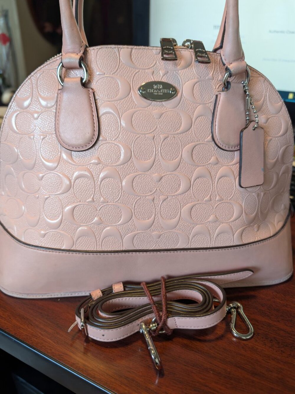 Authentic Coach Signature Cora Domed Satchel Lt Pink/Peach